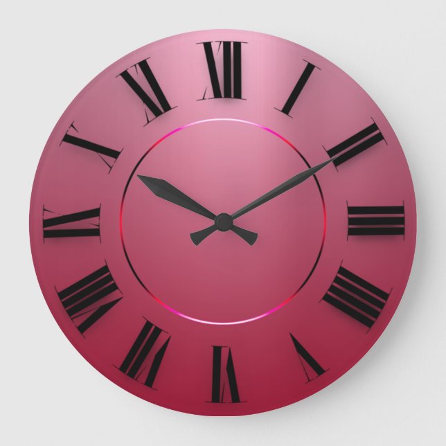 Grande Horloge Ronde Minimalisme moderne Numéros romains rouges roses O (Recto)