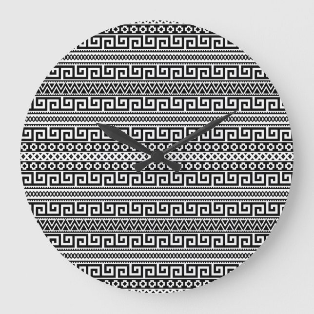 Grande Horloge Ronde Minimalist Geometric Maze Lines Black White (Recto)