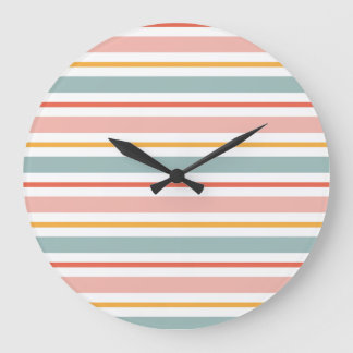 Grande Horloge Ronde Minimaliste Boho Lignes Horizontales Tons Terreux 