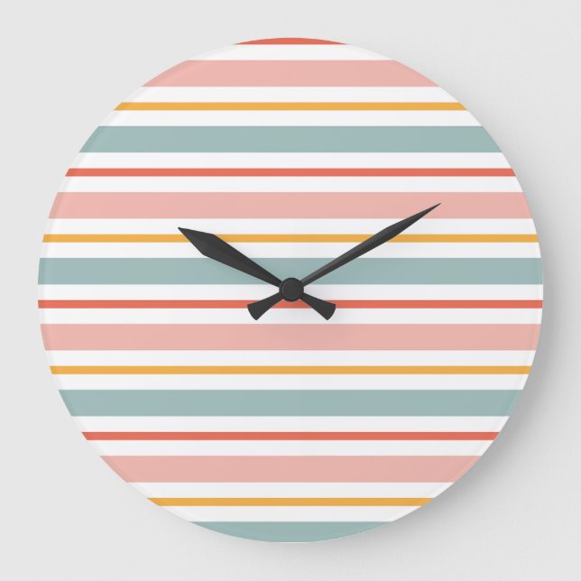 Grande Horloge Ronde Minimaliste Boho Lignes Horizontales Tons Terreux  (Recto)