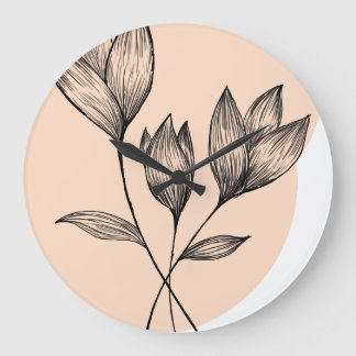 Grande Horloge Ronde Minimaliste floral