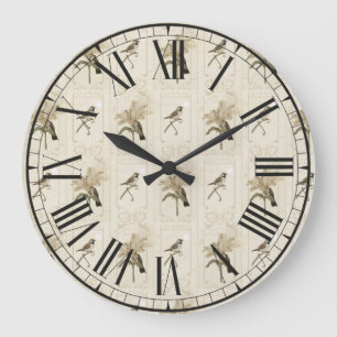 Grande Horloge Ronde Minimaliste Lily Bird Élégant Antique