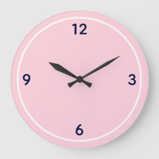 Grande Horloge Ronde Minimaliste Rose Bébé & Bleu Marine Grand Numéro