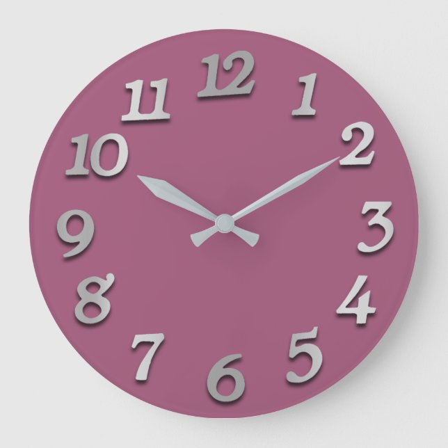 Grande Horloge Ronde Minimum Numbers Gray Silver Grey Pink Mauve 3d (Recto)