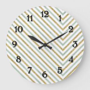 Grande Horloge Ronde Mint or et blanc Chic Chevron