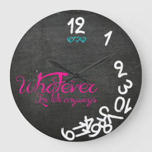 Grande Horloge Ronde Mint, rose et blanc Quoi que je sois en retard