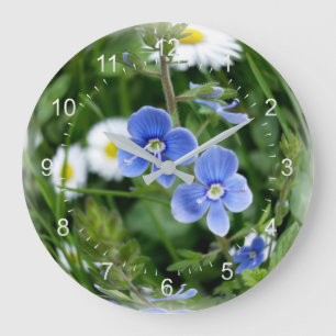 Grande Horloge Ronde minuscules fleurs bleues