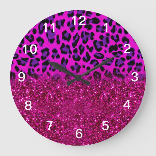 Grande Horloge Ronde Mode moderne rose violet Parties scintillant Leopa (Recto)