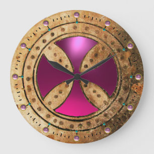 Grande Horloge Ronde MODÈLE ANTIQUE CROIX Améthyste rose violet Gem
