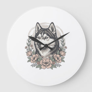 Grande Horloge Ronde Modèle de chemise à portrait floral Husky vintage_
