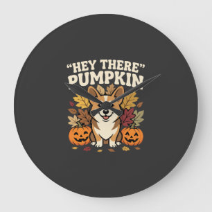 Grande Horloge Ronde Modèle de Corgi Halloween Hey There Pumpkin