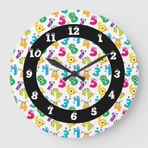 Grande Horloge Ronde Modèle de nombres de monstre de dessin animé funky
