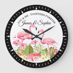 Grande Horloge Ronde Modèle d'événement personnalisé Flamingos Tropicau