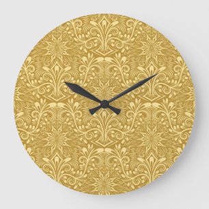 Grande Horloge Ronde Modèle Floral Baroque Damas d'or