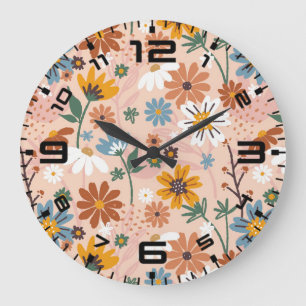 Grande Horloge Ronde Modèle floral peint à la main-23136