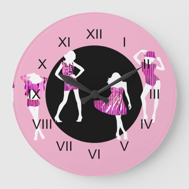 Grande Horloge Ronde Modèles de mode filles girly rose (Recto)