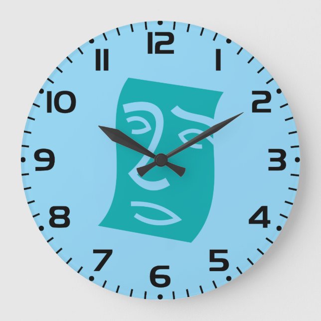 Grande Horloge Ronde Modern Abstract Face Line Art Teal (Recto)