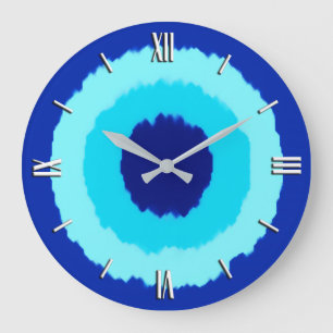 Grande Horloge Ronde Modern batik circles - cobalt et aqua