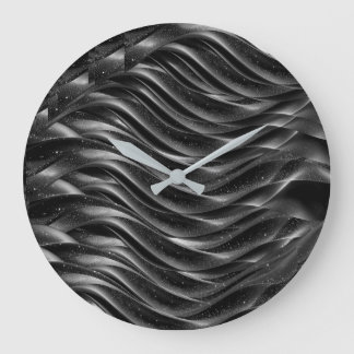Grande Horloge Ronde Modern Black Abstract Wave Wall Clock | Minimalist