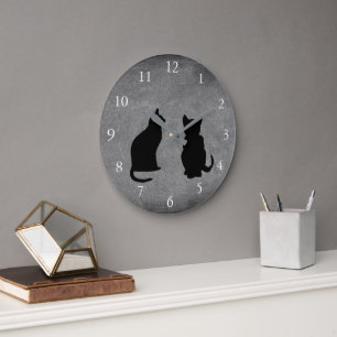 Grande Horloge Ronde Modern cat silhouettes, pets on chalboard