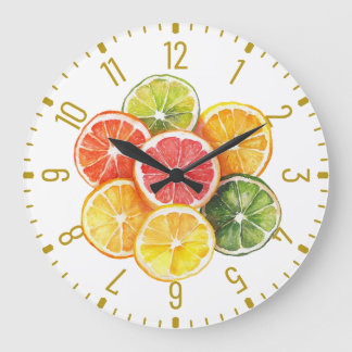 Grande Horloge Ronde Modern Citrus Fruit Slices Round Clock