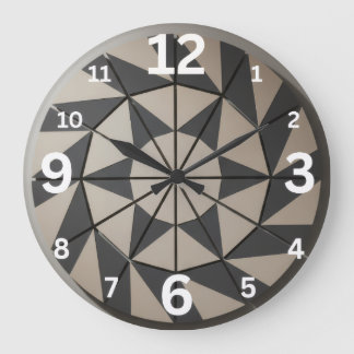 Grande Horloge Ronde Modern Geometric Tribal Aztec Pattern Beige Grey N