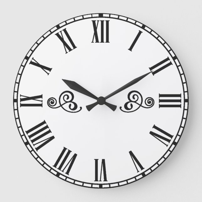 Grande Horloge Ronde Modern Minimalism Black Roman Numbers  (Recto)