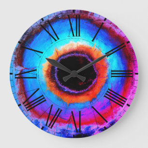 Grande Horloge Ronde Moderne Abstract Aqua Blue Black Hole