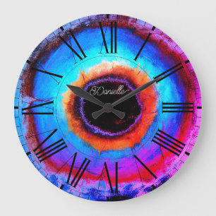 Grande Horloge Ronde Moderne Abstract Aqua Blue Black Hole