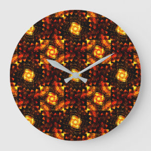 Grande Horloge Ronde Moderne Bohème Élégante Motif d'Art Abstrait Doré 