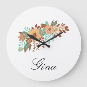 Grande Horloge Ronde  Moderne Boho Floral 