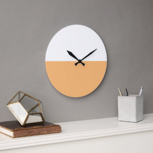 Grande Horloge Ronde Moderne Chic Bloc de Couleur Orange Clair Abricot 