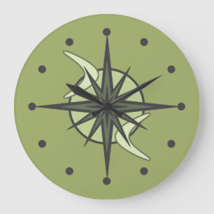 Grande Horloge Ronde Moderne du milieu du siècle Sputnik Starburst Char