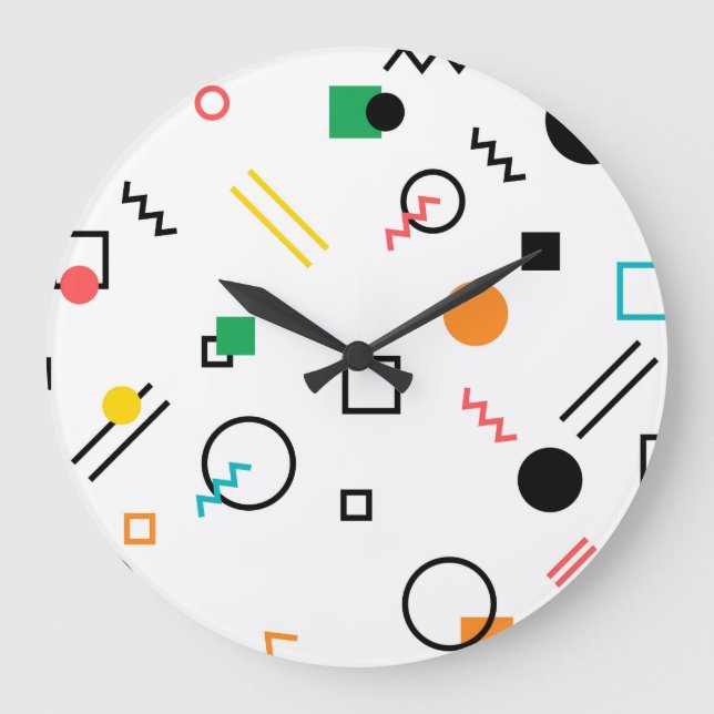 Grande Horloge Ronde Moderne, ludique, cool, tendance, Memphis géométri (Recto)