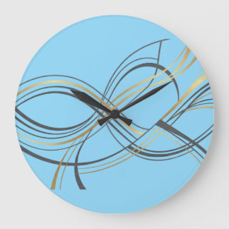 Grande Horloge Ronde Moderne Minimaliste Abstrait Gris Charbon et Or Li