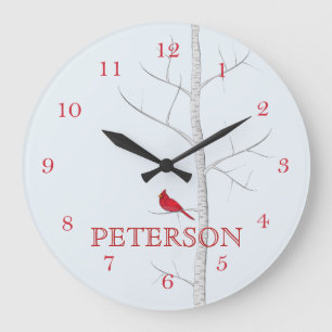 Grande Horloge Ronde Moderne simple hiver cardinal rouge minimaliste
