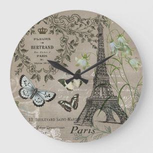 Grande Horloge Ronde moderne vintage français Tour Eiffel