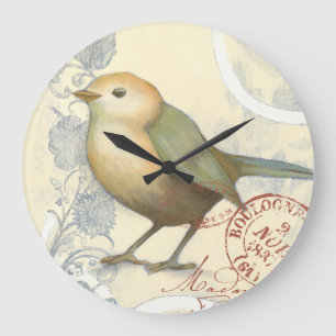 Grande Horloge Ronde Moineau jaune et vert sur l'arrière - plan vintage