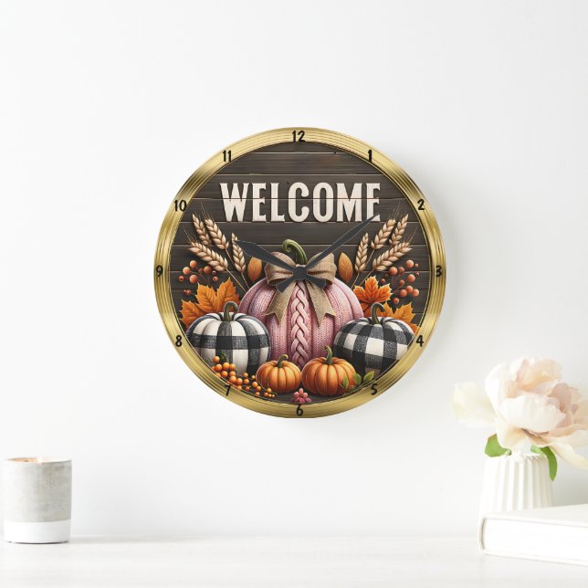 Grande Horloge Ronde Moisson Citrouille d'automne Bienvenue (Maison)