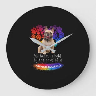 Grande Horloge Ronde Mon Coeur Est Tenu Par Les Poches D'Un Bulldog Fra
