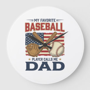 Grande Horloge Ronde Mon Joueur De Baseball Préféré M'appelle Papa Vint