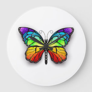 Grande Horloge Ronde Monarque papillon arc-en-ciel