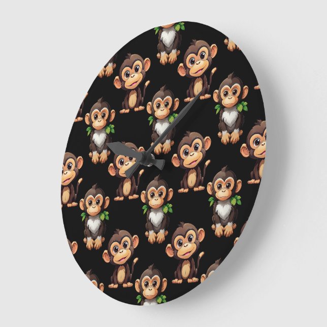 Grande Horloge Ronde Monkey Pattern Design Black  (Angle)