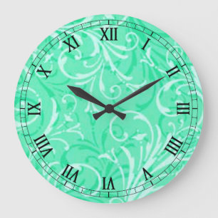 Grande Horloge Ronde Monnaie Vert Ornemental Rond Numéros Romains Horlo