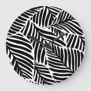 Grande Horloge Ronde Monochrome Jungle Motif géométrique sans couture