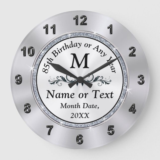 Grande Horloge Ronde Monogramme, 85e cadeau d'anniversaire pour lui ou  (Recto)