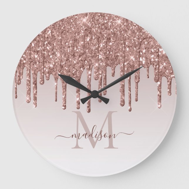 Grande Horloge Ronde Monogramme à goutte rose Parties scintillant or (Recto)