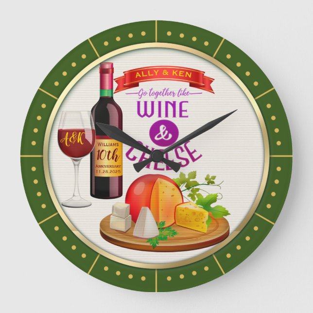 Grande Horloge Ronde Monogramme Aller ensemble comme le vin Fromage Ann (Recto)