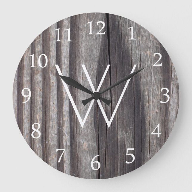 Grande Horloge Ronde Monogramme blanc en bois patiné (Recto)