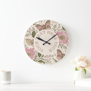 Grande Horloge Ronde Monogramme botanique Fleur sauvage moderne et tend